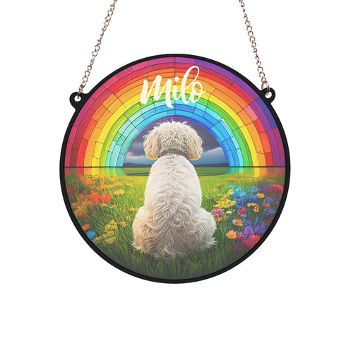 Bichon Frise Rainbow Bridge Personalised Stained Glass Effect Suncatcher